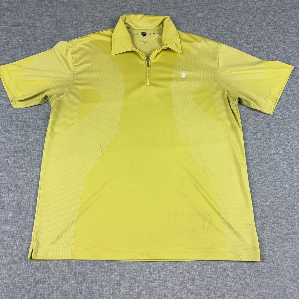 Nike Golf Polo Shirt Mens Large Yellow Striped 1/4‎ Zip Short Sleeve Tiger Woods